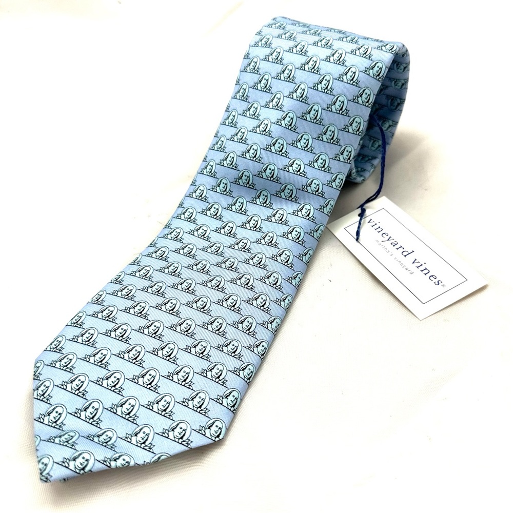 NEW Vineyard Vines Custom Collection Ben Franklin Investments Mens Blue Silk Tie
